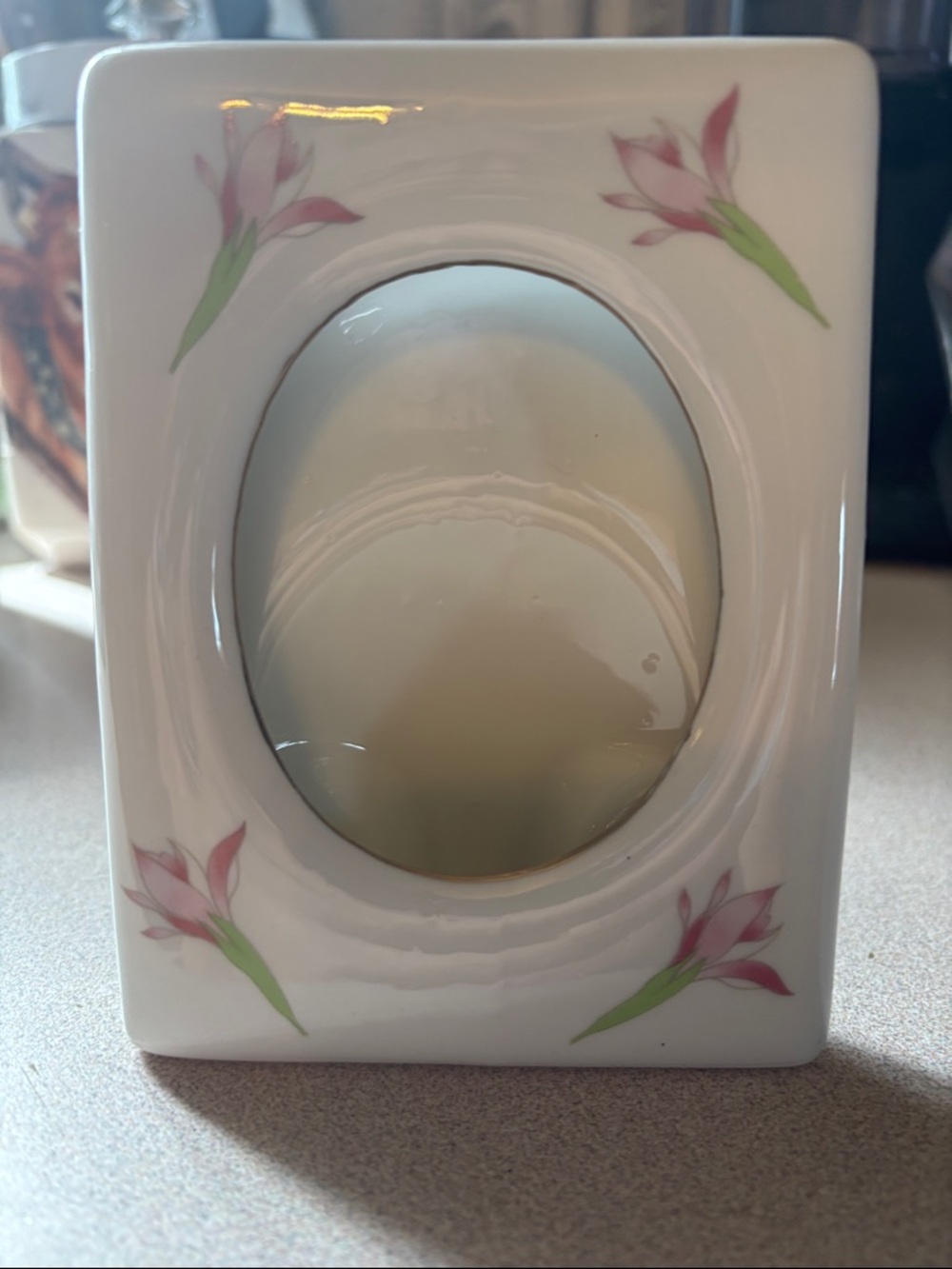Floral Ceramic Photo Frame - Pink & Green Accent
